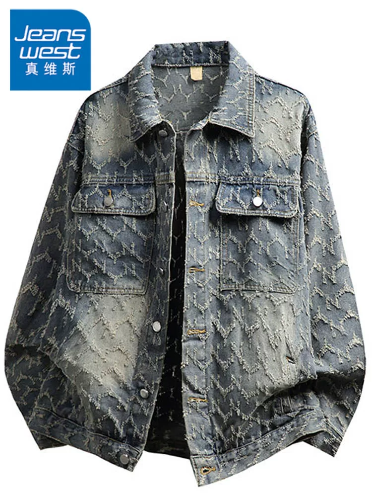 Áo khoác denim cổ điển kiểu Mỹ của Jeanswest dành cho nam, mùa xuân và mùa thu, áo khoác ngoài đa năng, rộng rãi, cao cấp.