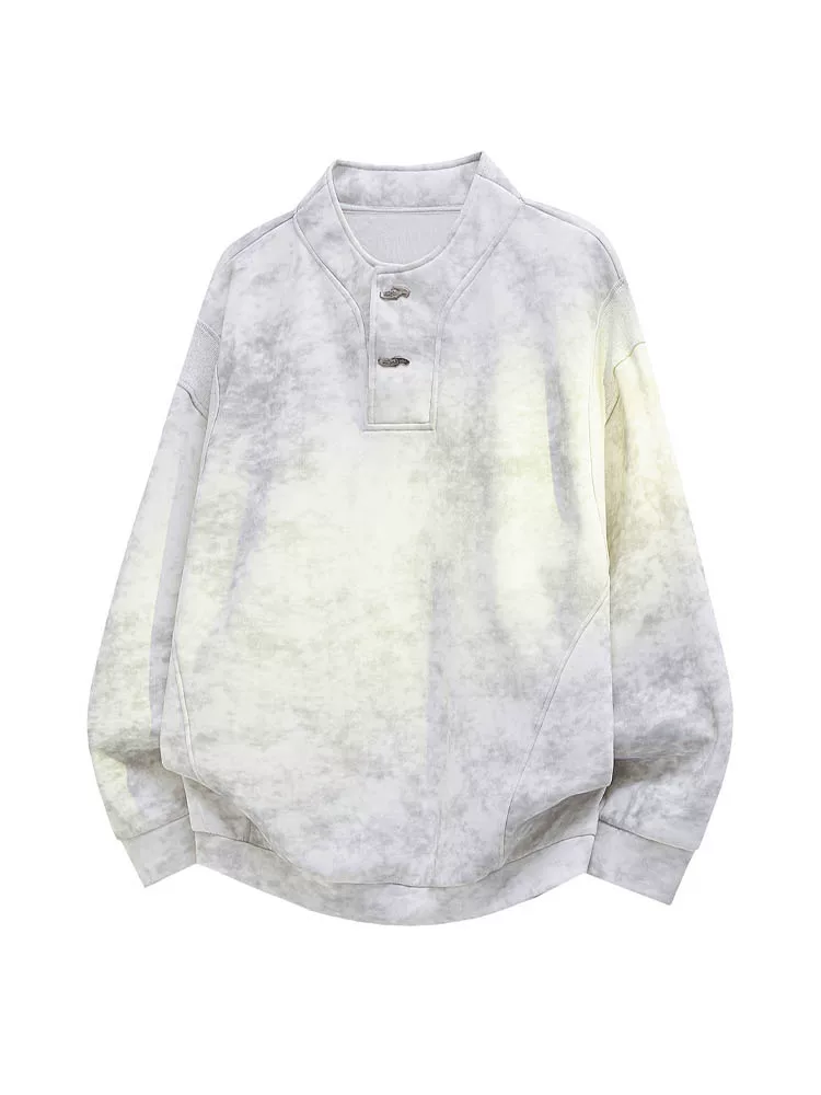 Áo nỉ nhuộm màu kiểu Trung Quốc mới của Jeanswest dành cho nam, áo sơ mi cơ bản hợp thời trang mùa xuân thu, áo chui đầu cổ đứng thông thường.