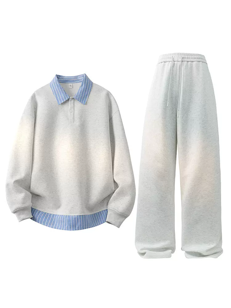 Bộ áo khoác nỉ phối màu giả hai lớp Jeanswest dành cho nam, kiểu mới xuân thu 2026, bộ hai mảnh rộng rãi thoải mái.