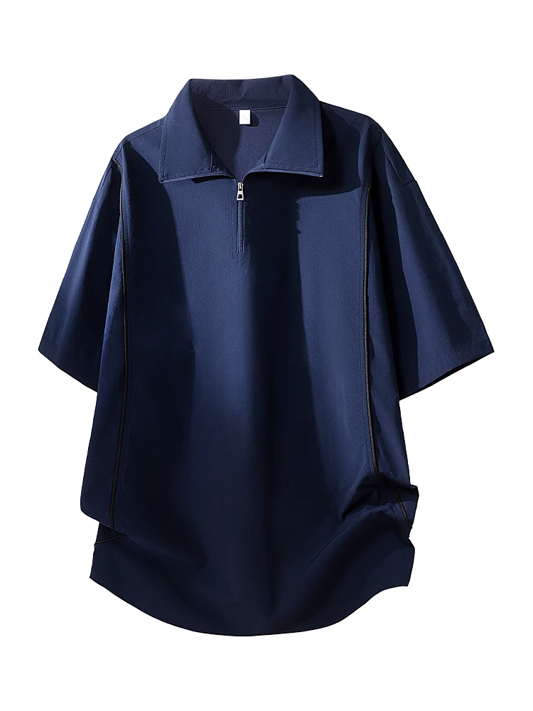 Áo thun nam Jeanswest màu đen, cổ trụ nửa khóa kéo, kiểu dáng mùa hè, rộng rãi, thoáng khí, thân thiện với da, cao cấp, tay ngắn.