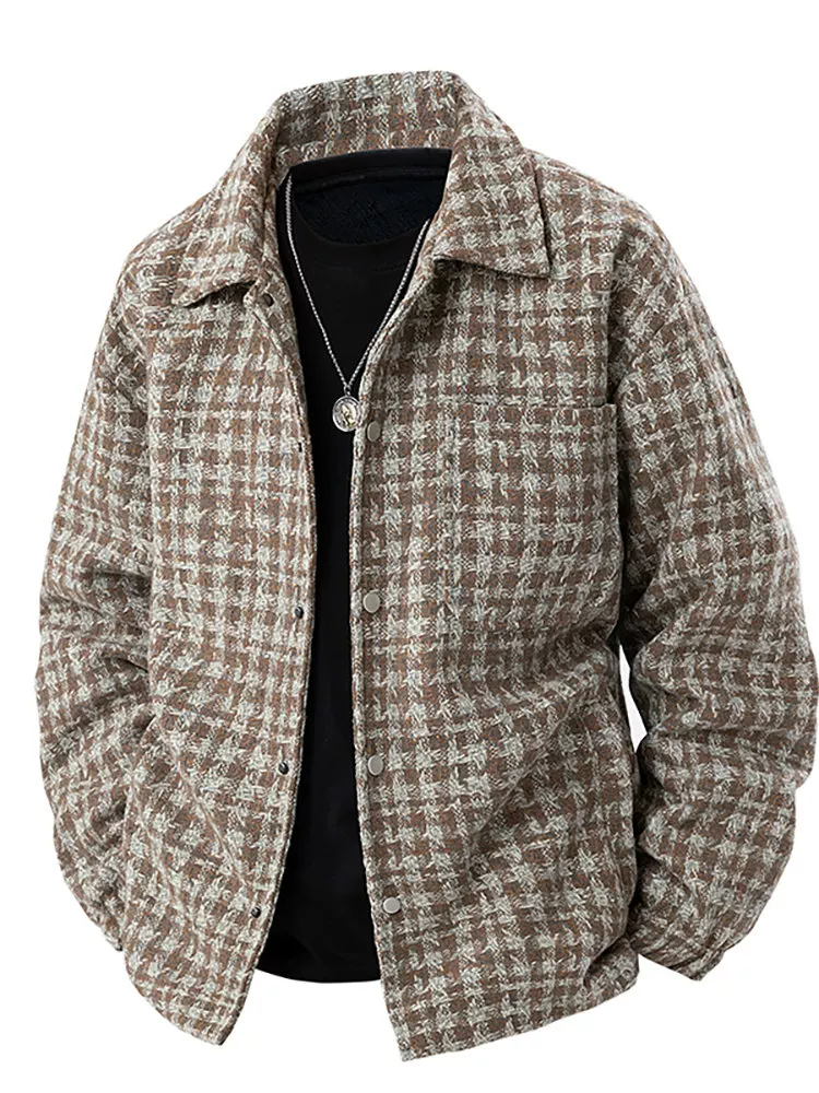 Áo khoác nam kiểu Mỹ có ve áo họa tiết houndstooth của Jeanswest, áo khoác cặp đôi thời trang mùa xuân.