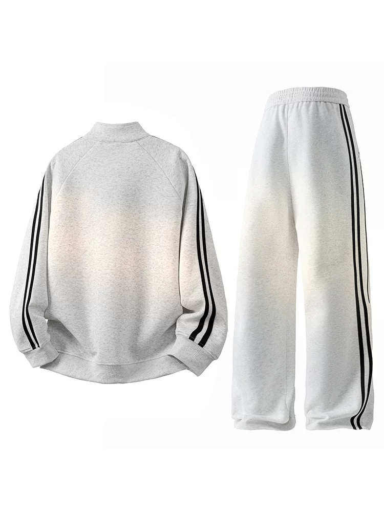 Bộ áo sweatshirt kẻ sọc phong cách Mỹ cổ điển của Jeanswest dành cho nam, bộ hai món mặc thường ngày mùa xuân thu.