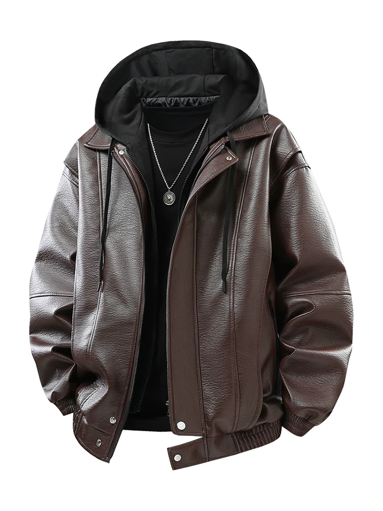 Áo khoác da kiểu Mỹ có mũ trùm đầu của Jeanswest, áo khoác da mô tô dành cho nam, mẫu mới xuân thu đông 2026, áo lót lông cừu.