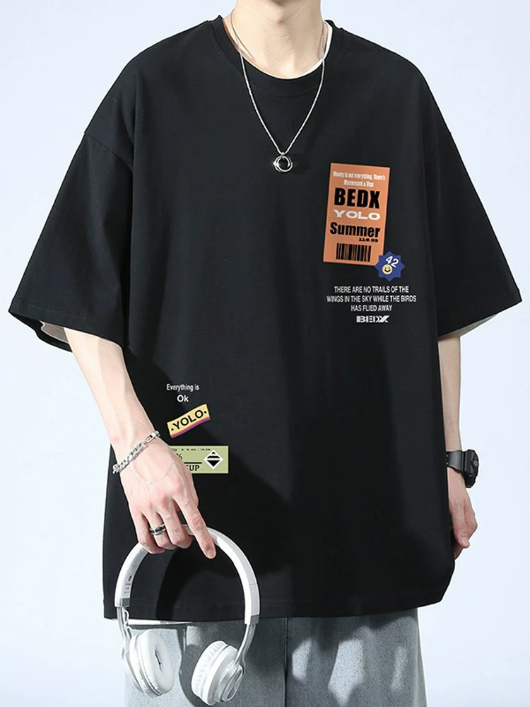 Áo thun ngắn tay cotton nguyên chất màu đen của Jeanswest dành cho nam mùa hè mỏng hợp thời trang thương hiệu áo thun nửa tay dành cho học sinh trung học