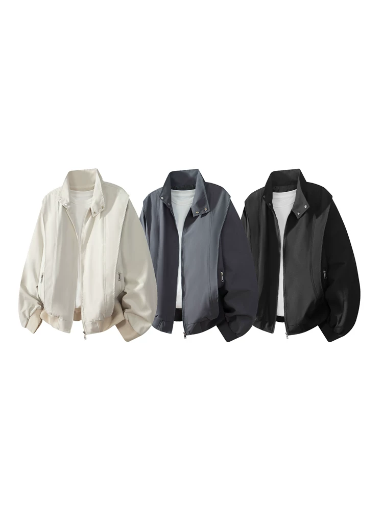 Áo khoác cổ đứng kiểu Mỹ của Jeanswest dành cho nam, mùa xuân thu, thương hiệu thời trang cao cấp, áo khoác màu đen rộng rãi, thoải mái, cá tính.