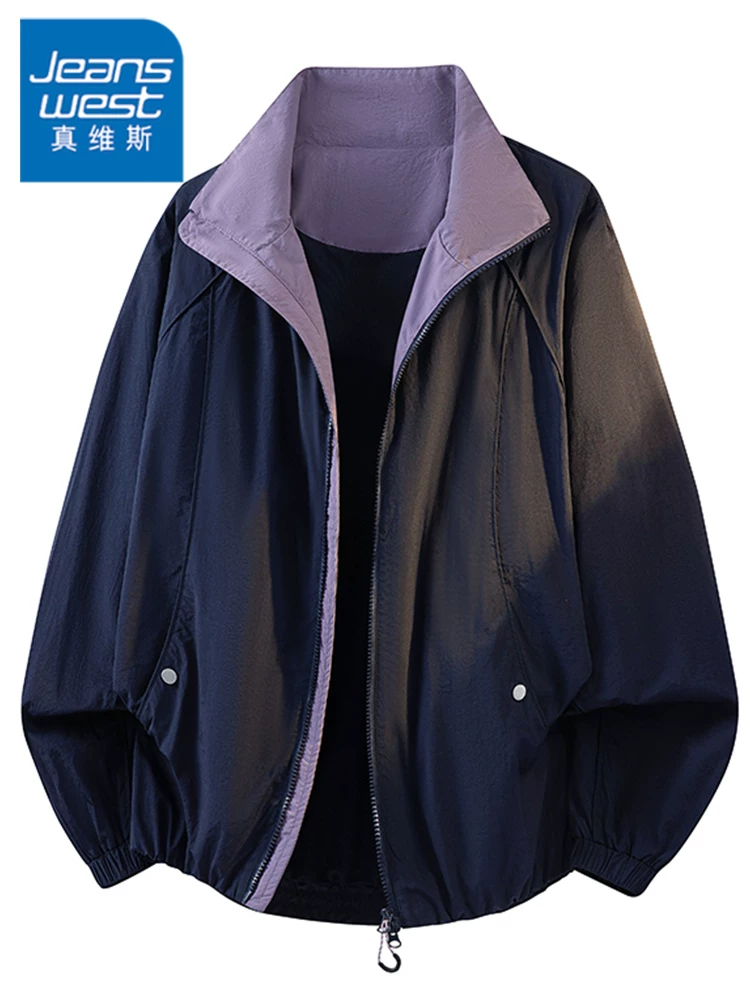 Áo khoác cổ đứng kiểu Mỹ của Jeanswest dành cho nam, mùa xuân thu, thương hiệu thời trang cao cấp, áo khoác oversized rộng rãi, thoải mái, đa năng.