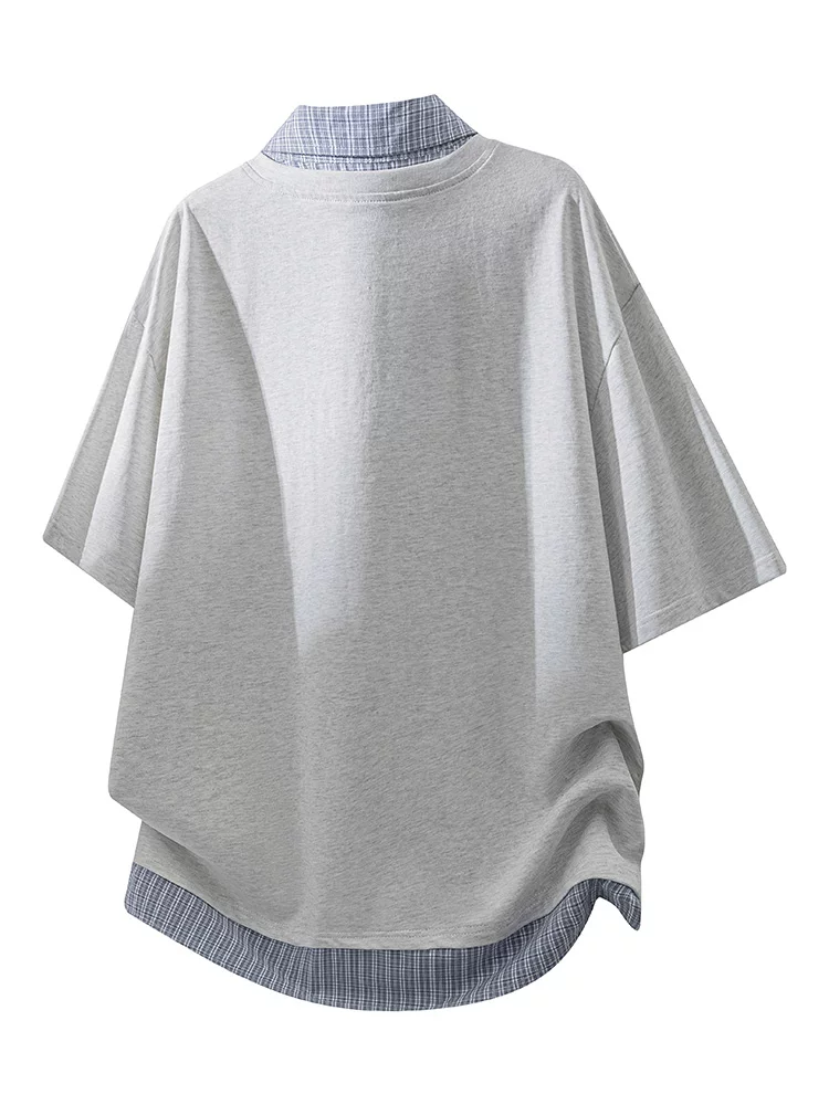 Áo thun POLO giả hai mảnh kiểu Mỹ của Jeanswest dành cho nam, áo thun ngắn tay thoáng khí, dáng rộng, phong cách đại học, mùa hè.