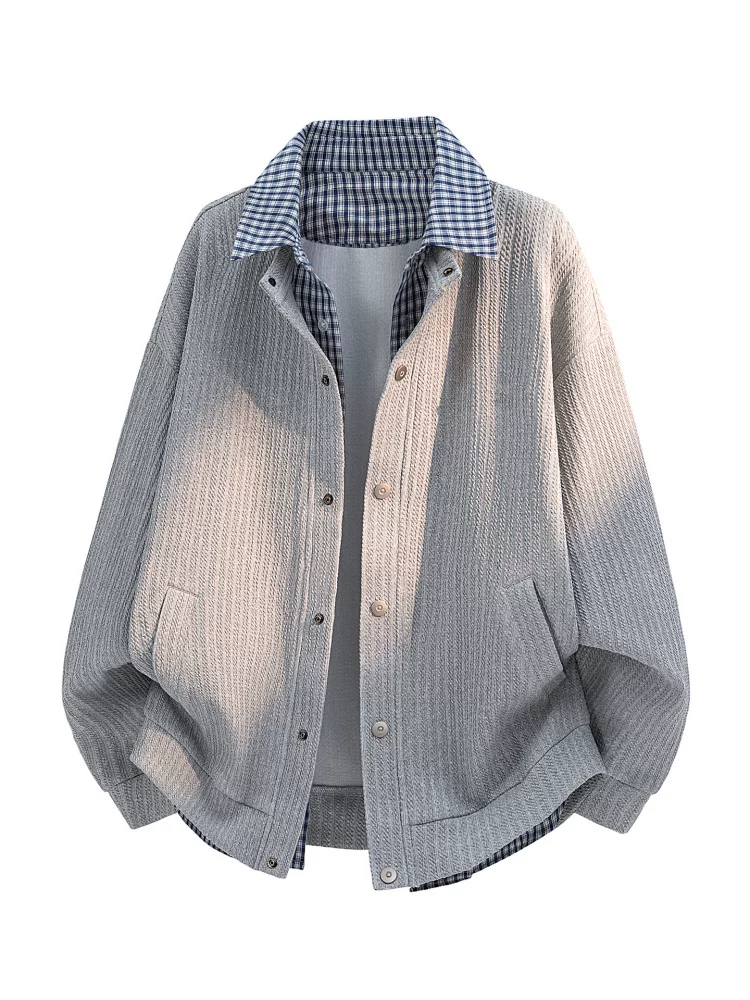 Áo khoác giả hai mảnh phối màu của Jeanswest dành cho nam, áo khoác ngoài phong cách cao cấp dáng rộng thường ngày mùa xuân thu.