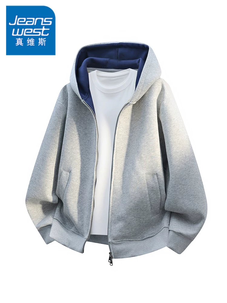 Áo khoác nỉ có mũ, khóa kéo, phối màu phong cách casual của Jeanswest dành cho nam, kiểu mới xuân thu 2026, áo khoác thương hiệu thời trang dáng rộng.