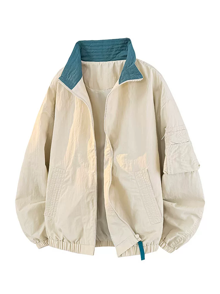 Áo khoác công sở phối màu kiểu Mỹ Jeanswest dành cho nam, phong cách old money mùa xuân thu, áo khoác phi công rộng rãi đa năng, kiểu dáng thường ngày.
