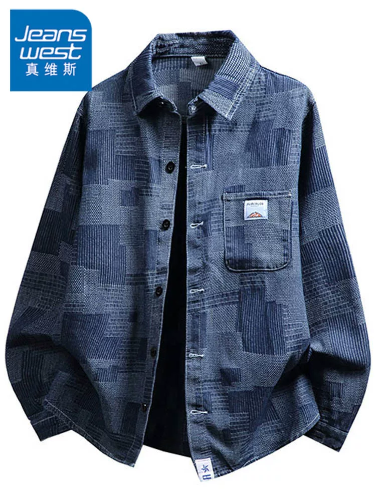 Áo khoác denim cổ điển kiểu Mỹ của Jeanswest dành cho nam, áo khoác đa năng thương hiệu thời trang cao cấp, dáng rộng, phong cách thường ngày, mùa xuân thu.