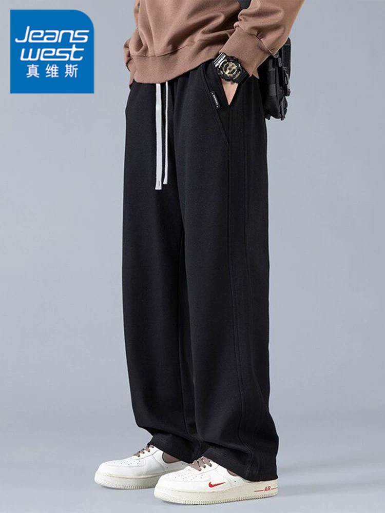 Quần jeanswest nam màu đen cao cấp dáng rộng thẳng quần thường ngày xuân thu 2026 quần ống rộng thông thường mới