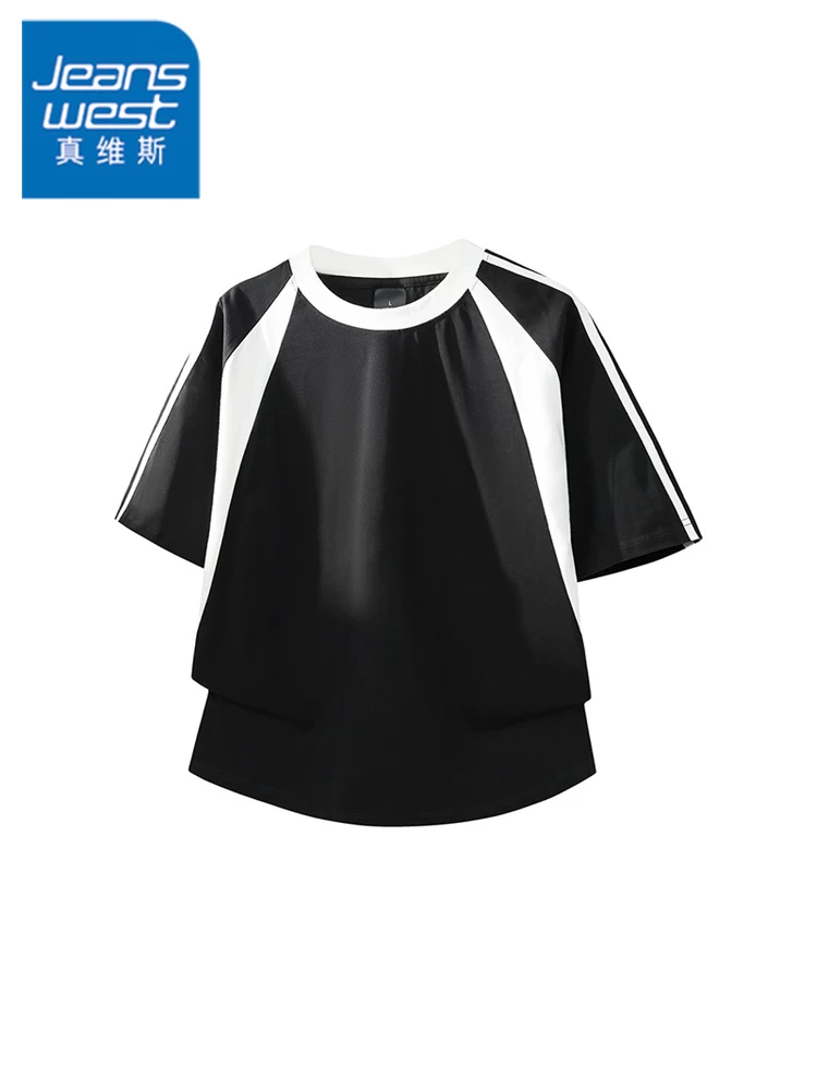 Áo thun nam Jeanswest phối màu, 100% cotton nguyên chất, kiểu mới hè 2026, thoáng khí, cảm giác cao cấp, thương hiệu thời thượng, tay ngắn.