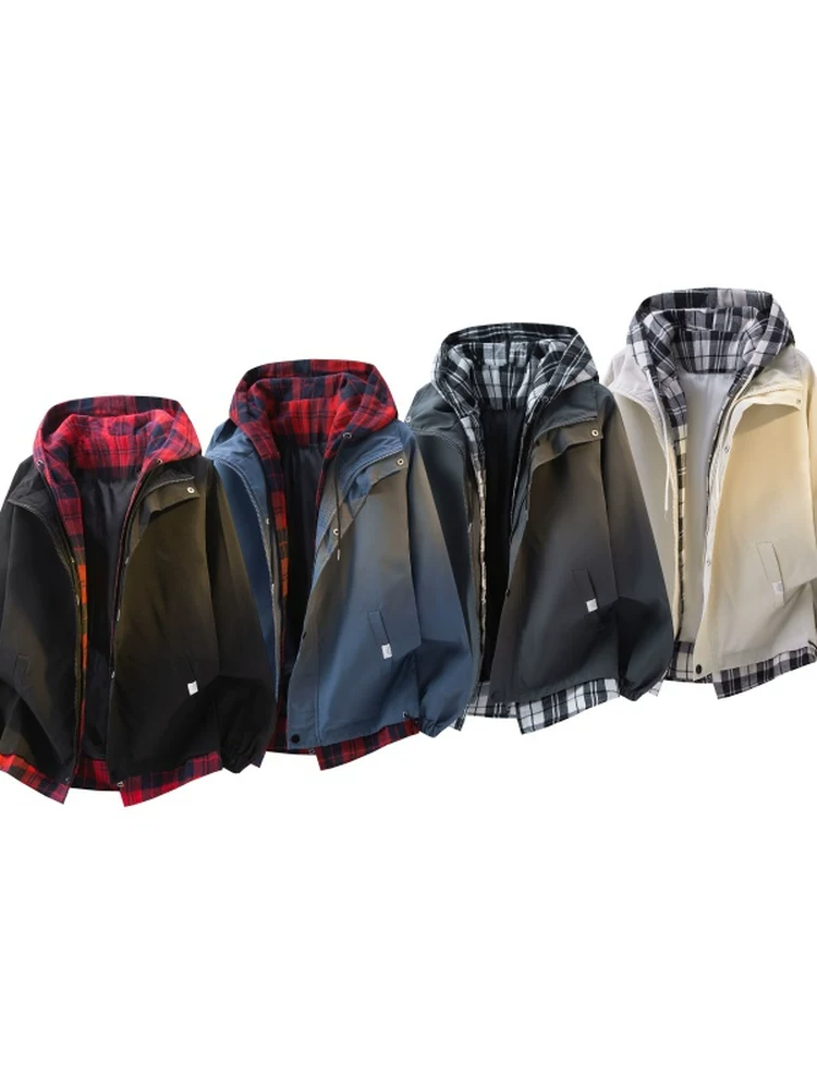 Áo khoác có mũ trùm đầu giả hai mảnh kiểu cổ điển cao cấp của Jeanswest dành cho nam, áo khoác ngoài đa năng hợp thời trang mùa xuân thu.