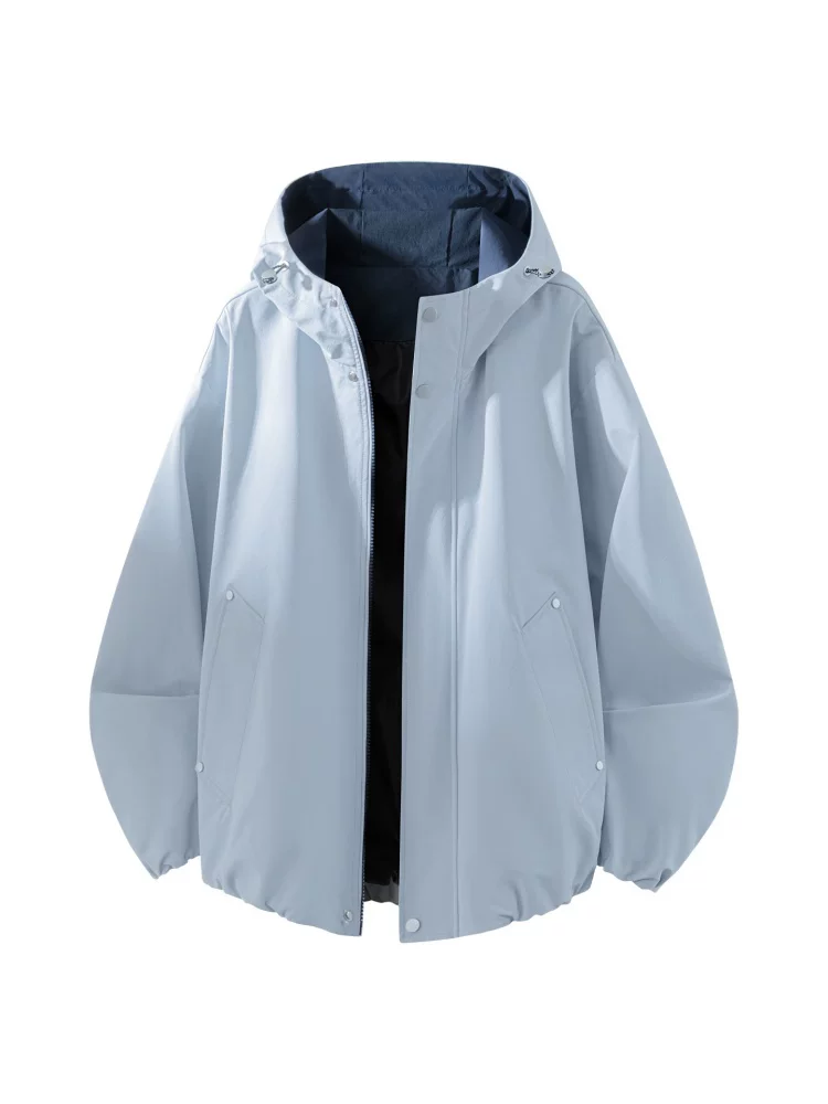 Áo khoác đen có mũ trùm đầu dáng rộng cao cấp của Jeanswest dành cho nam, áo khoác chống gió thông thường hợp thời trang theo phong cách Mỹ mùa xuân thu.