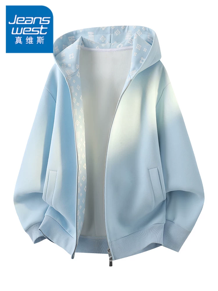 Áo khoác cardigan có mũ cao cấp của Jeanswest dành cho nam, áo khoác có khóa kéo dáng rộng phong cách Mỹ thời trang mùa xuân thu.