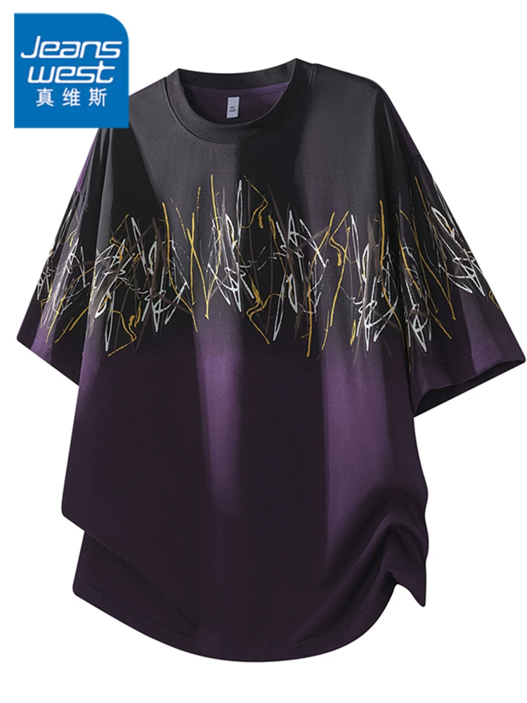 Áo thun cổ tròn thương hiệu thời trang phong cách Mỹ của Jeanswest dành cho nam, áo thun ngắn tay cao cấp mùa hè rộng rãi, thoáng khí, thân thiện với làn da.
