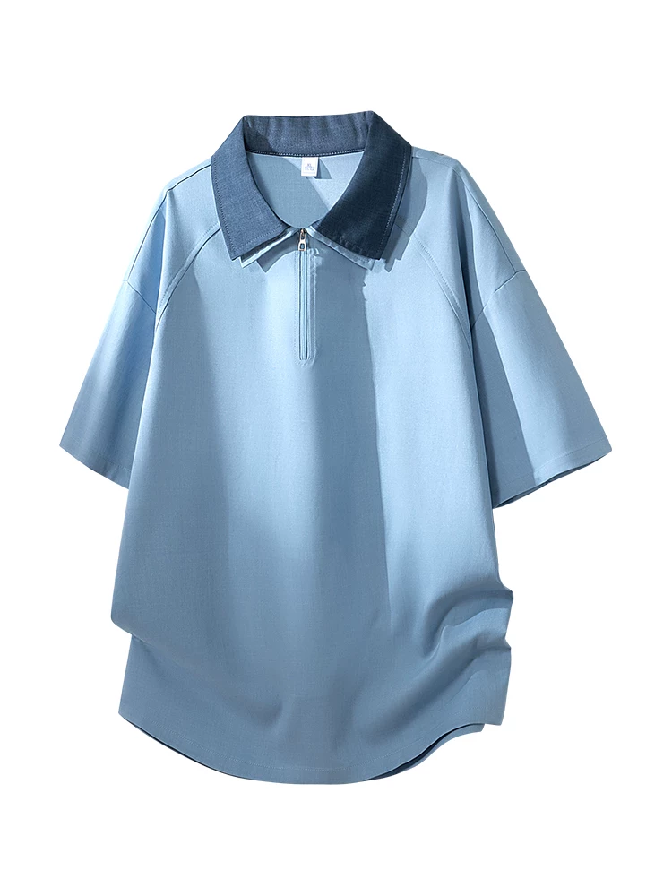 Áo thun nam có cổ phối màu tay lửng phong cách cao cấp của Jeanswest, áo thun thương hiệu thời trang thường ngày rộng rãi, thoải mái cho mùa xuân hè.