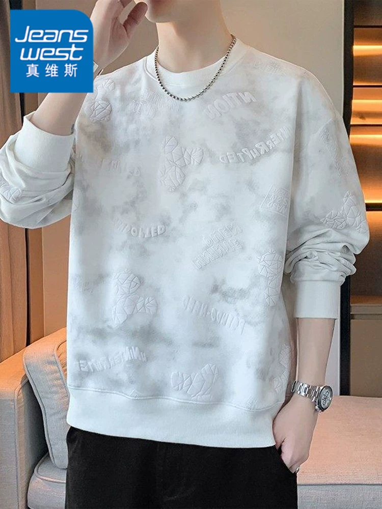 Áo nỉ cổ tròn màu trơn đa năng của Jeanswest dành cho nam, áo thun mùa xuân thu hợp thời trang, áo mặc trong mùa xuân.