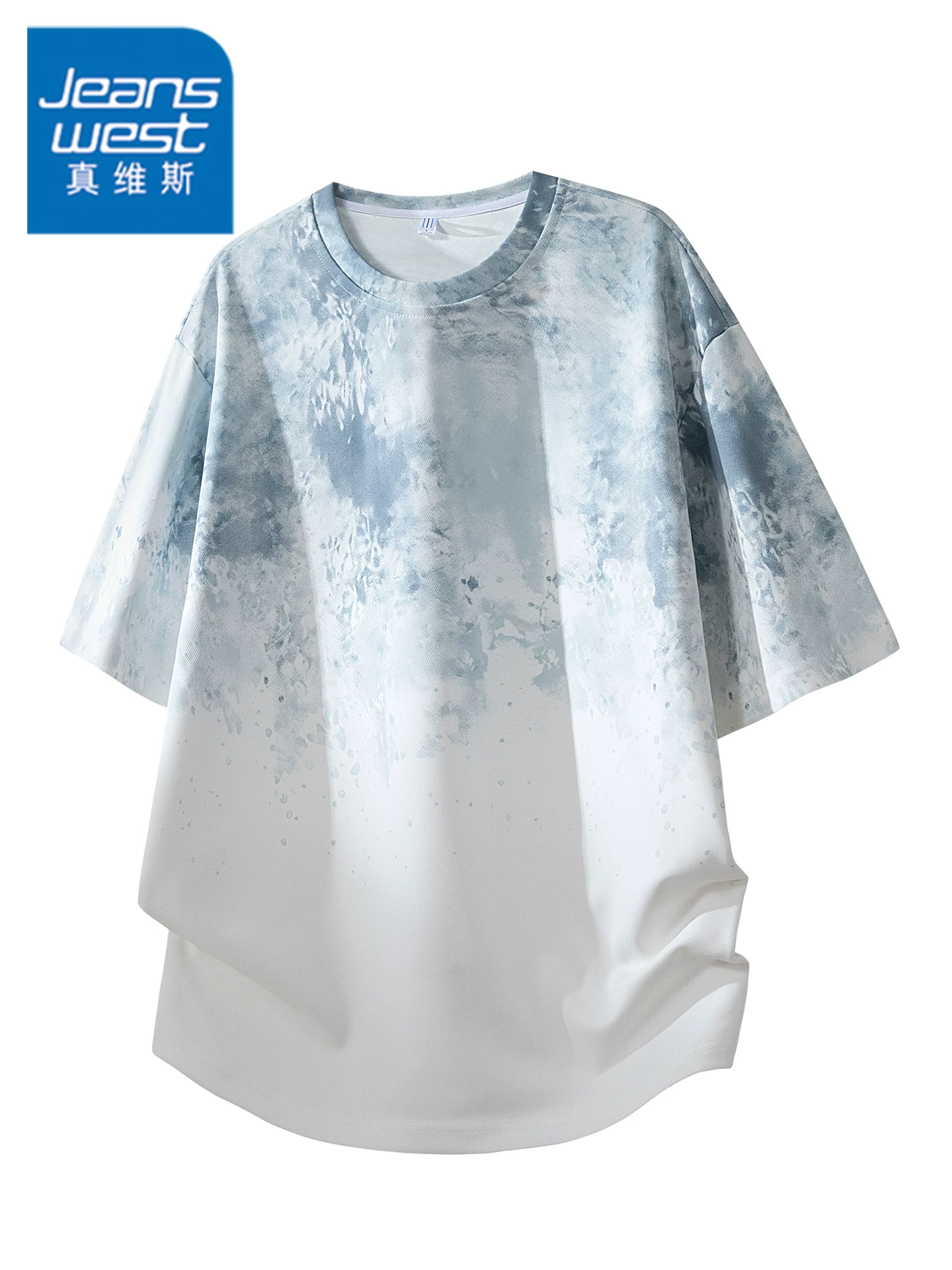 Áo thun nam Jeanswest chất liệu lụa đá nhuộm tie-dye, kiểu dáng rộng rãi mùa hè, cảm giác cao cấp, thoáng khí, nhanh khô, áo ngắn tay thời trang.