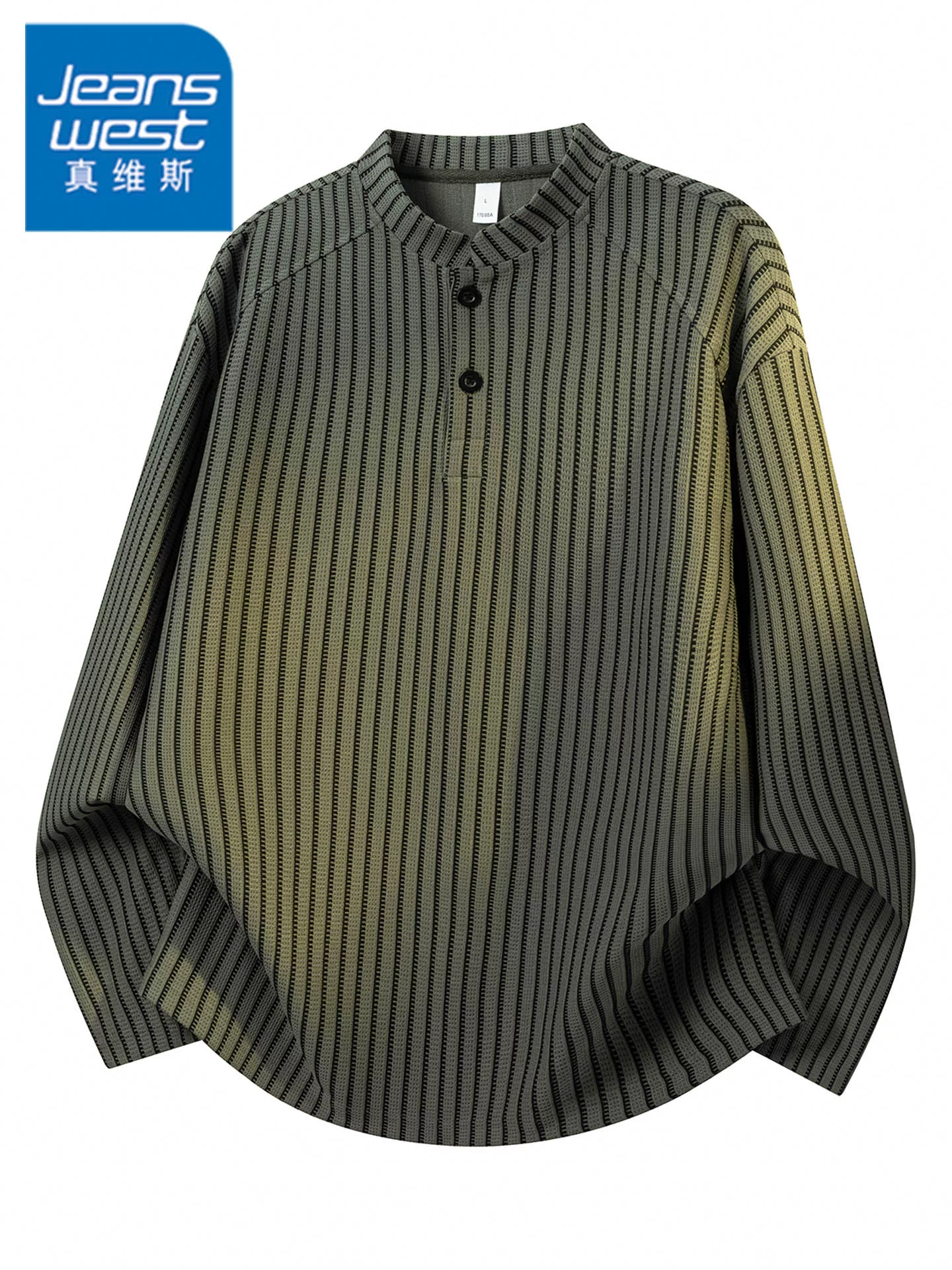 Áo nỉ sọc cổ Henry phong cách mới của Jeanswest dành cho nam, thương hiệu thời trang Mỹ mùa xuân thu, áo dài tay dáng rộng cao cấp.