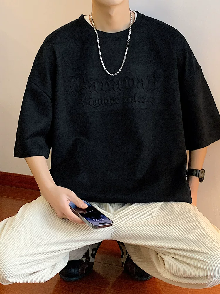 Áo thun nam ngắn tay chất liệu da lộn Jeanswest, kiểu dáng rộng rãi, phong cách retro Mỹ, thời trang mùa hè.