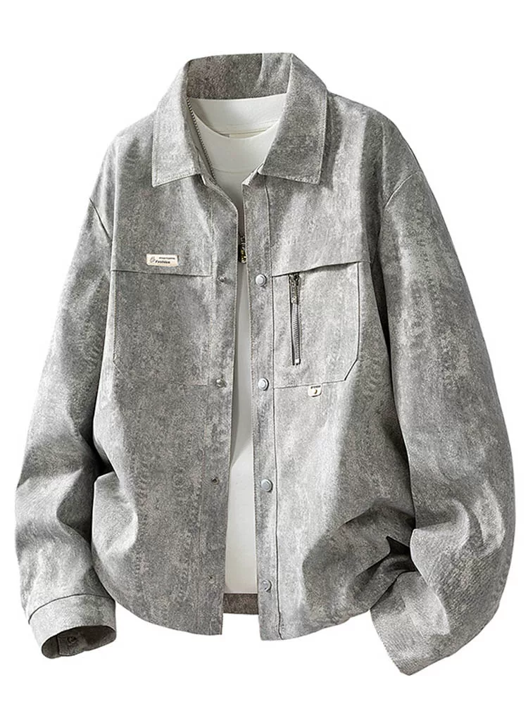 Áo khoác có ve áo thông thường cao cấp của Jeanswest dành cho nam giới, thương hiệu thời trang phong cách Mỹ mùa xuân thu, áo khoác màu đen mát mẻ và rộng rãi.