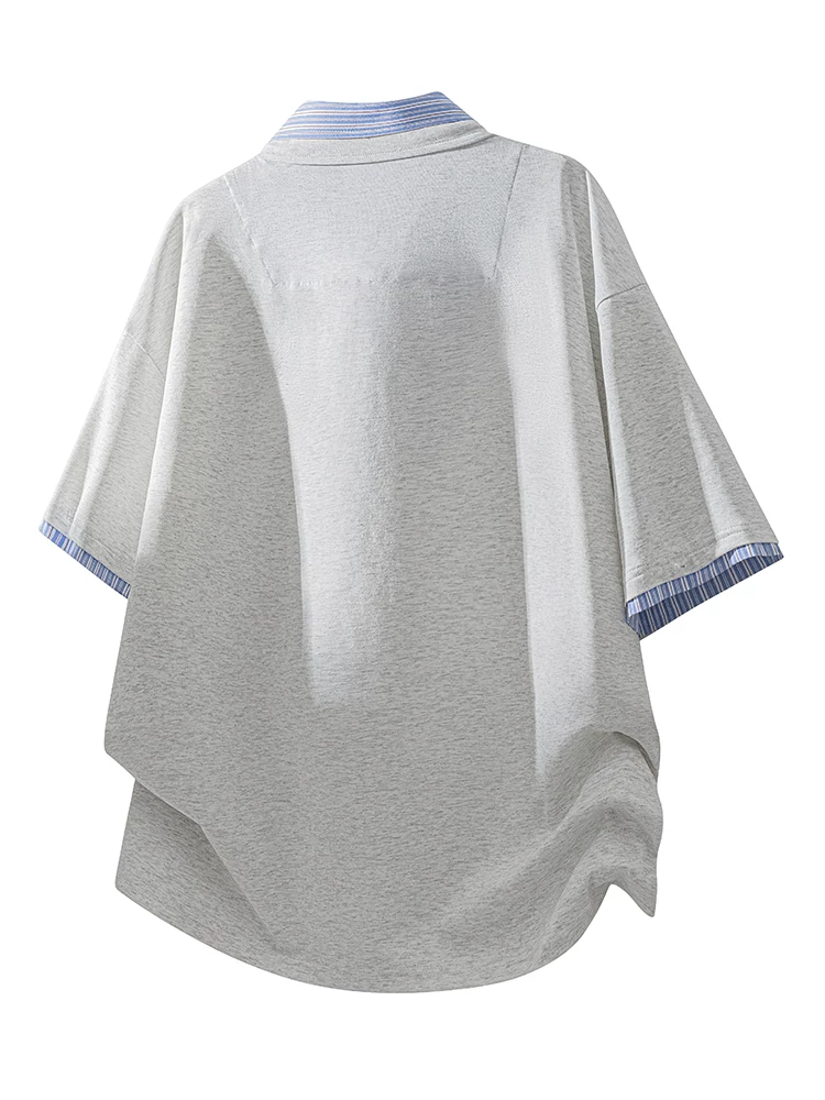 Áo polo ngắn tay giả hai mảnh sọc phối vải của Jeanswest dành cho nam, áo mùa xuân hè rộng rãi, thoải mái, thoáng khí.