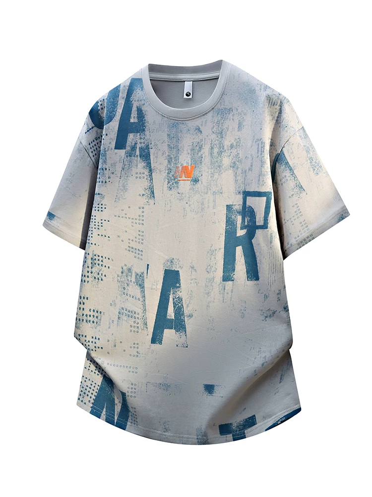 Áo thun cổ tròn in chữ phong cách Mỹ của Jeanswest dành cho nam, áo thun ngắn tay thoáng khí, rộng rãi, hợp thời trang, cao cấp mùa hè.