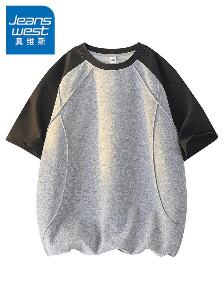 Áo thun cổ tròn phối màu thời trang phong cách Mỹ của Jeanswest dành cho nam, áo thun ngắn tay cao cấp mùa hè, rộng rãi, thoáng khí, đa năng.