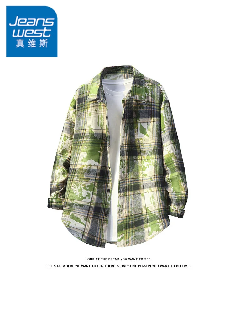 Áo sơ mi nam phong cách retro Mỹ phối màu của Jeanswest, mùa xuân thu, áo khoác dáng rộng thời trang cao cấp, hợp xu hướng.