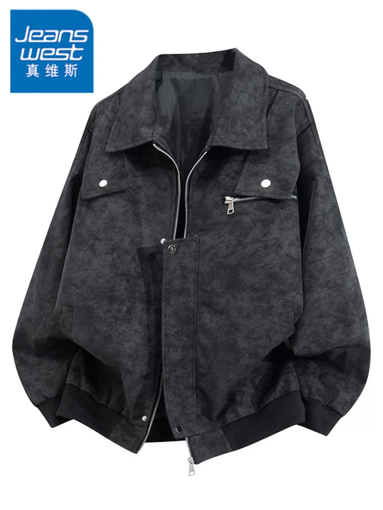 Áo khoác có cổ thương hiệu thời thượng phong cách Mỹ của Jeanswest dành cho nam, mùa xuân và mùa thu, cảm giác cao cấp, dáng rộng, đa năng, giản dị, áo khoác ngoài cá tính và sành điệu.