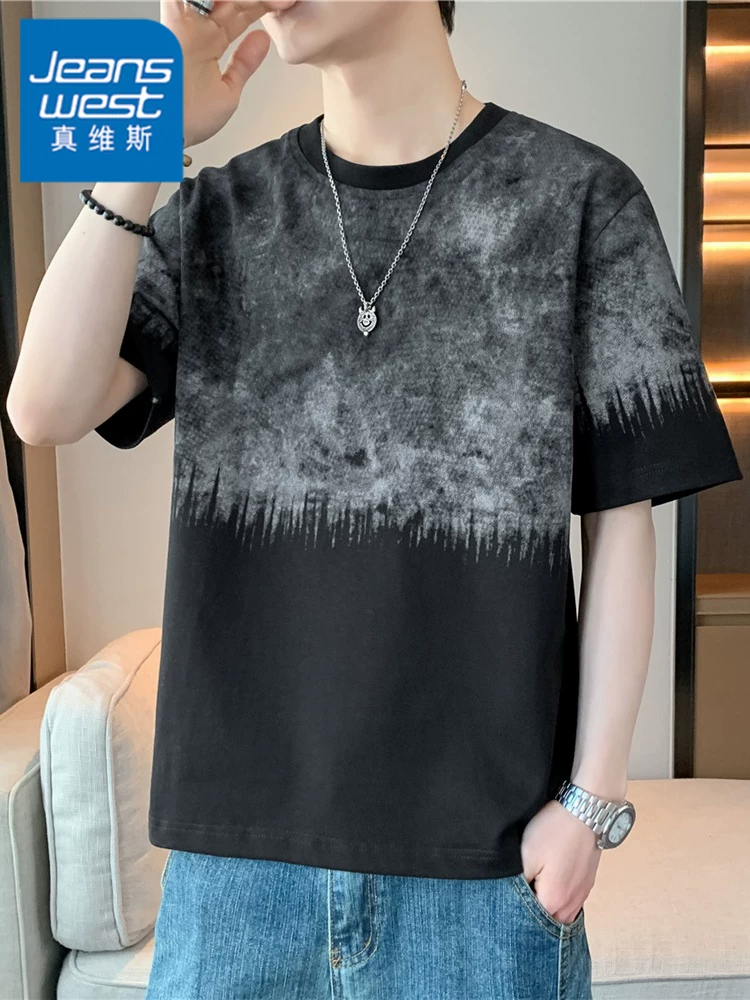 Áo thun ngắn tay cổ tròn phong cách Mỹ của Jeanswest dành cho nam, áo thun dáng rộng thương hiệu hợp thời trang mùa xuân hè.
