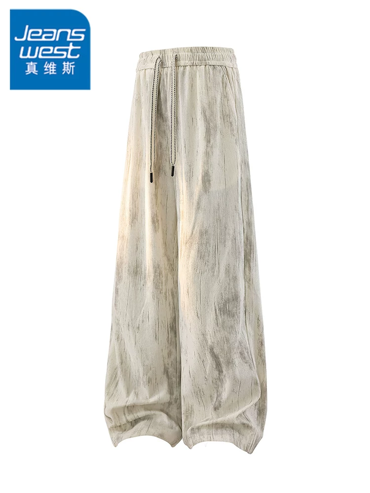 Quần dài có dây rút kiểu Mỹ của Jeanswest dành cho nam, mùa xuân thu, thương hiệu thời trang cao cấp, quần dài ống rộng dáng rộng.