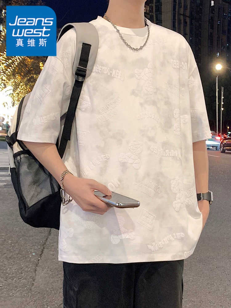 Jeanswest Bear In Chữ Cổ Tròn Tay Ngắn Nam Mùa Hè Phong Cách Mỹ Áo Phông Đa Năng Hợp Thời Trang.