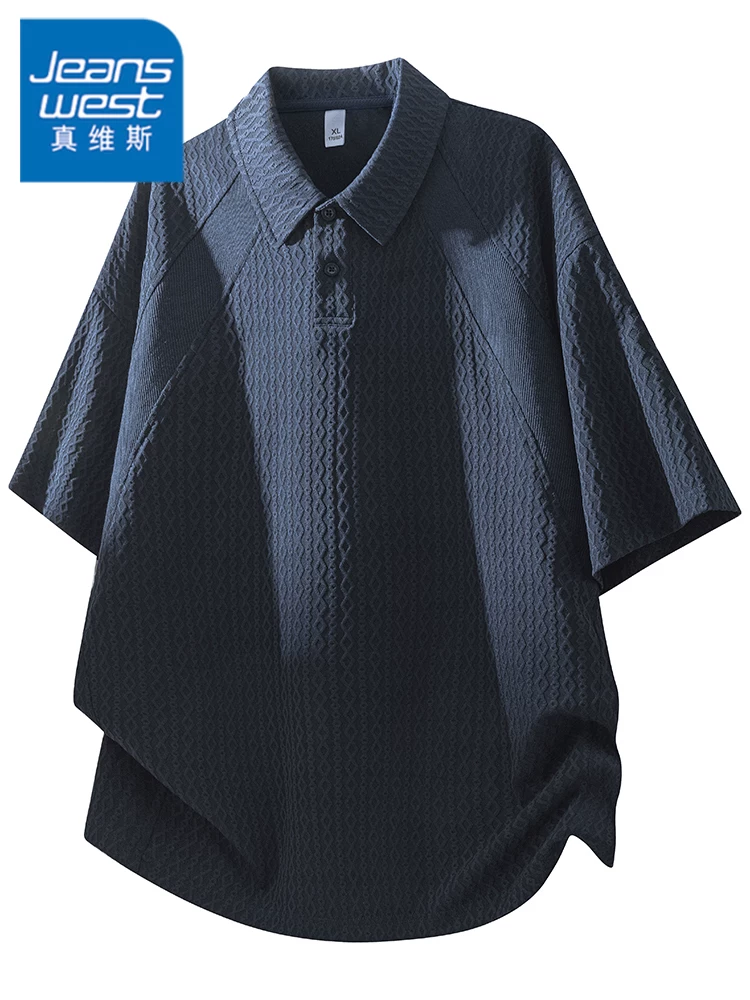 Áo thun polo dệt jacquard màu trơn phong cách Mỹ của Jeanswest dành cho nam, thương hiệu thời trang cao cấp mùa hè, tay ngắn rộng rãi.