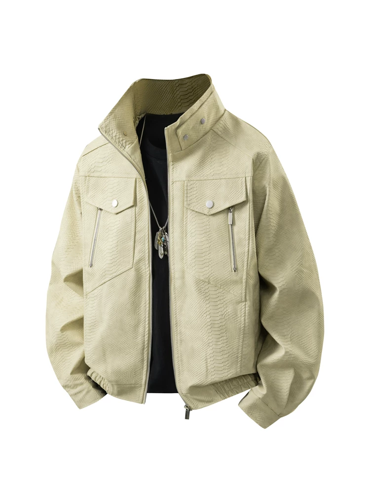 Áo khoác da cổ đứng phong cách retro Mỹ của Jeanswest dành cho nam, phong cách đường phố mùa xuân thu, áo khoác da rộng rãi và cá tính.