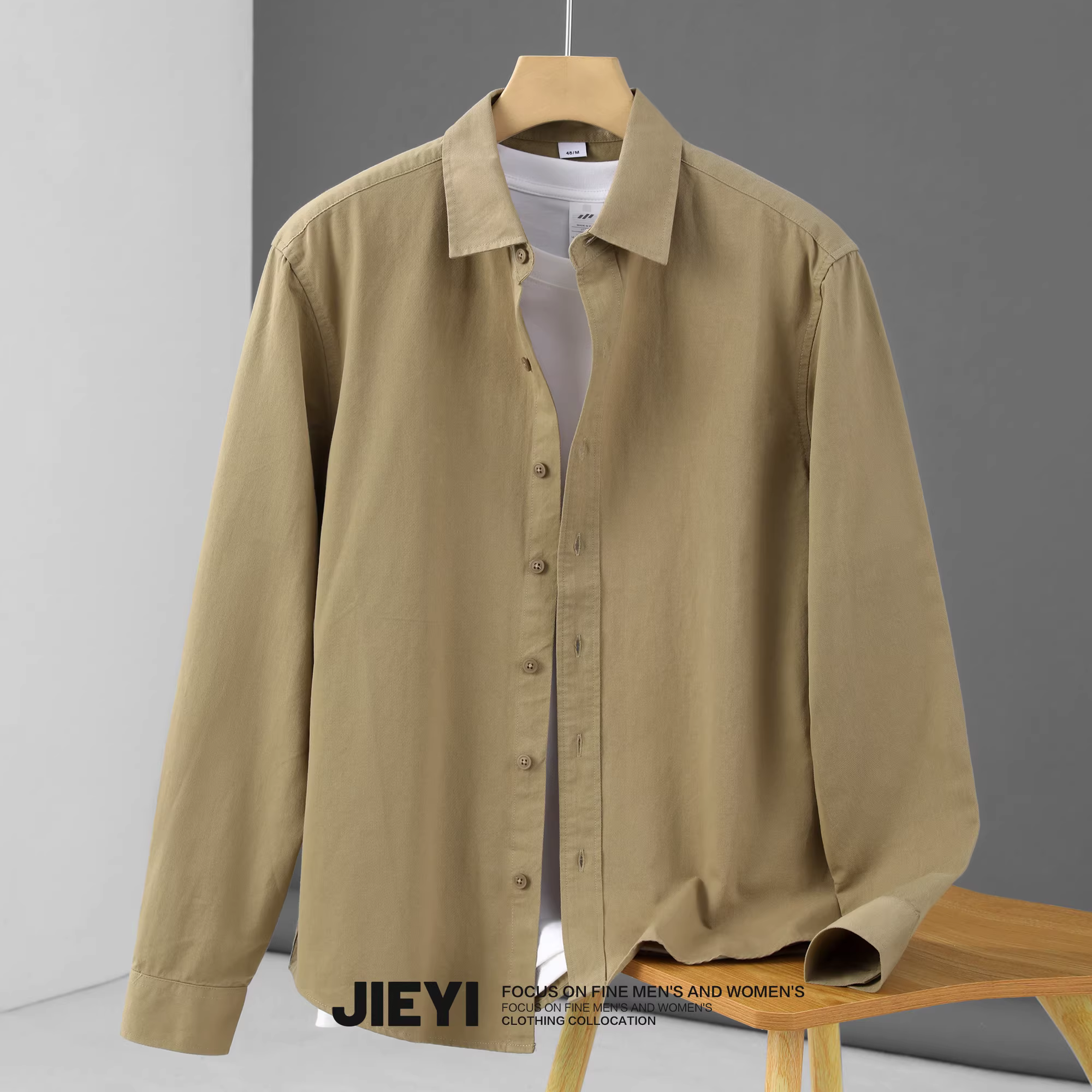Áo sơ mi nam JIEYI kiểu Pháp đa năng, màu trơn, chất liệu cotton nguyên chất, mẫu mới 2025, tay dài, chất liệu mỏng