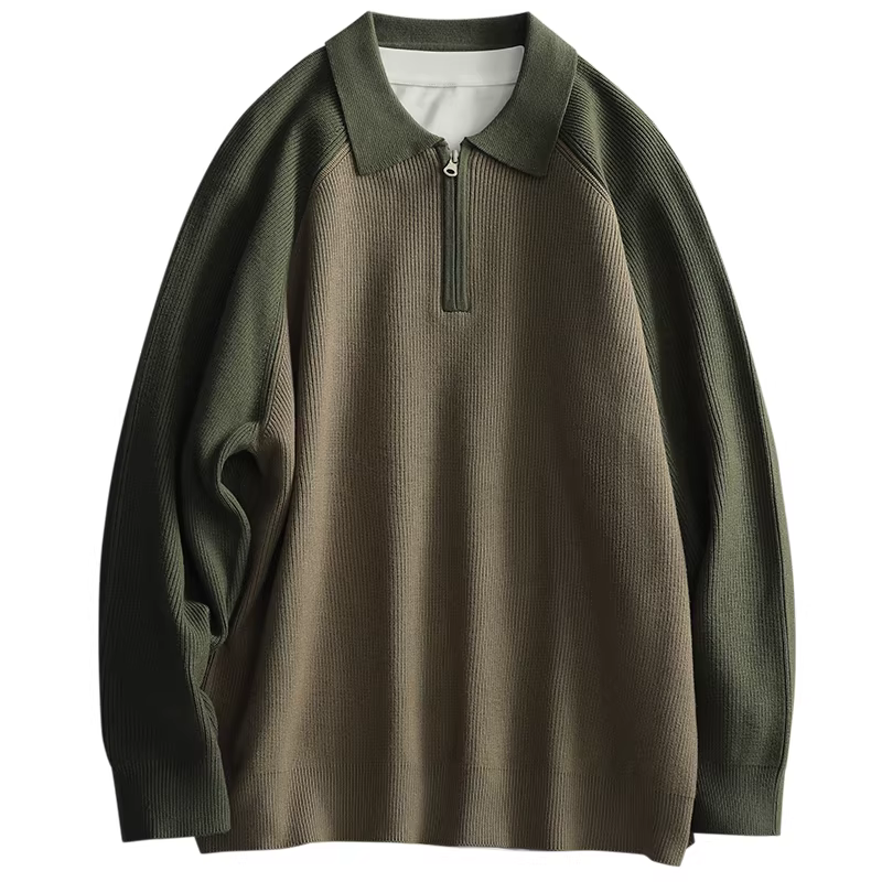 Áo len nam JIEYI phối màu thời trang, kiểu dáng raglan, thiết kế nửa khóa kéo, cổ trụ, phong cách nhẹ nhàng sang trọng, mùa đông