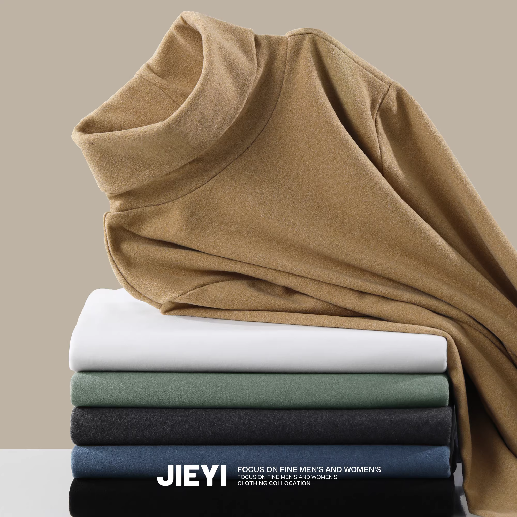 Áo giữ nhiệt sợi đá núi lửa thân thiện với da JIEYI, cổ cao có thể điều chỉnh, màu trơn, tay dài