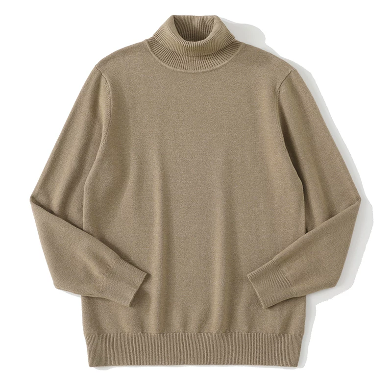 Áo len nam JIEYI màu đất thời trang, dáng ôm, tay dài, cổ lọ, mùa đông