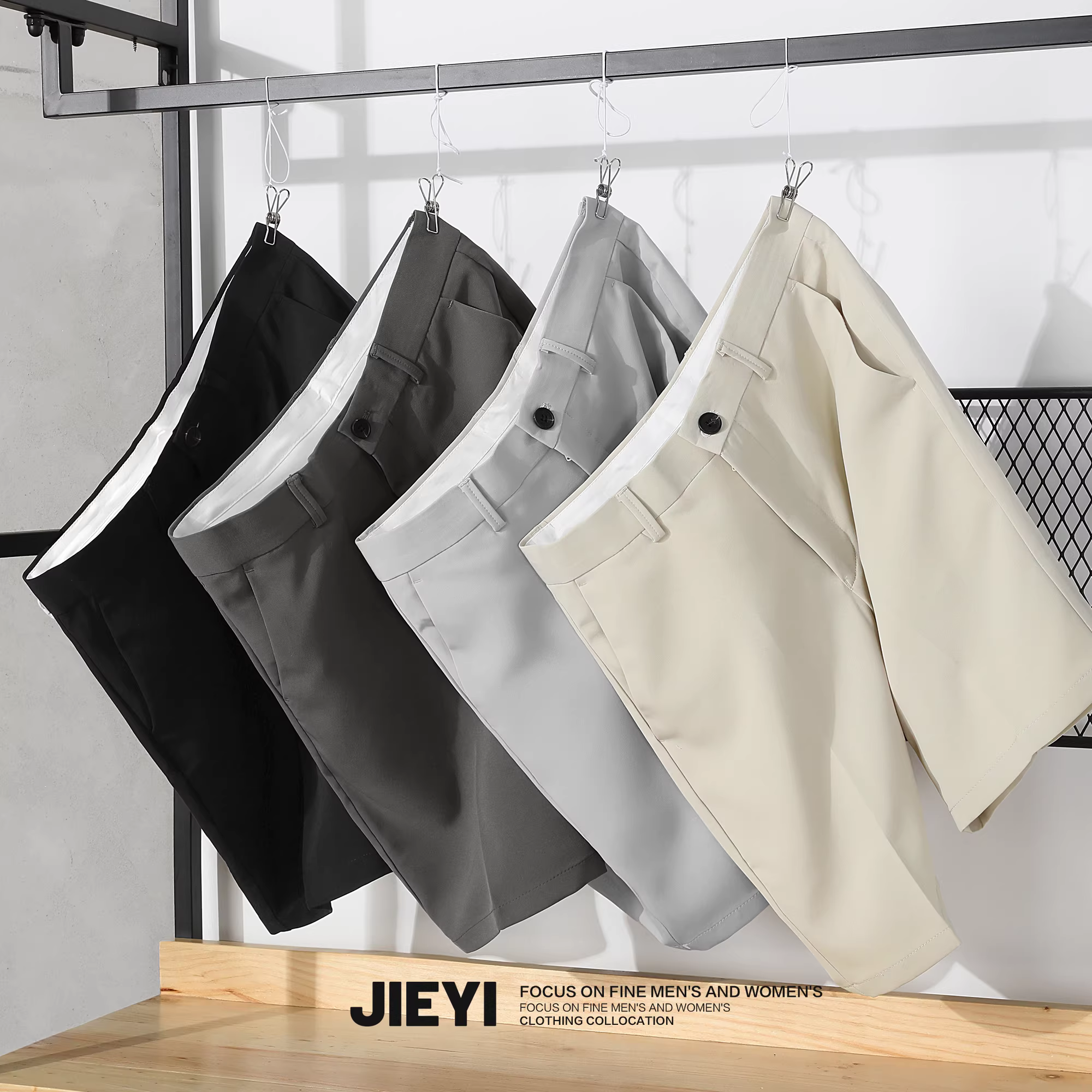 Quần short nam JIEYI mùa hè chất liệu mát mẻ, không cần là, kiểu dáng sang trọng nhẹ nhàng, chất liệu mỏng, dáng thẳng năm phần.