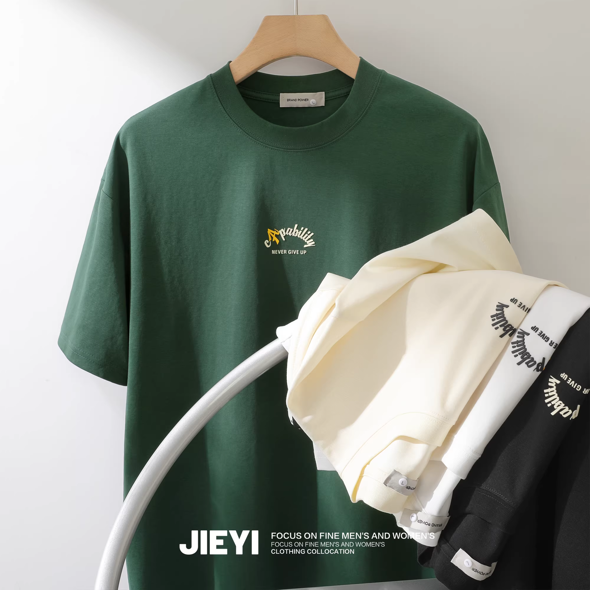 Ưu đãi đặc biệt: Áo thun cổ điển phong cách Hồng Kông in chữ tiếng Anh thoáng khí, thoải mái và hơi rộng, áo đi làm mùa hè sảng khoái dành cho nam giới.