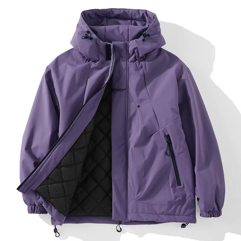 Áo khoác gió phong cách mới JIEYI, áo khoác ngoài, áo bảo hộ lao động, có mũ, màu trơn, kiểu dáng thời thượng, phong cách Mỹ, áo khoác cotton lót bông nam