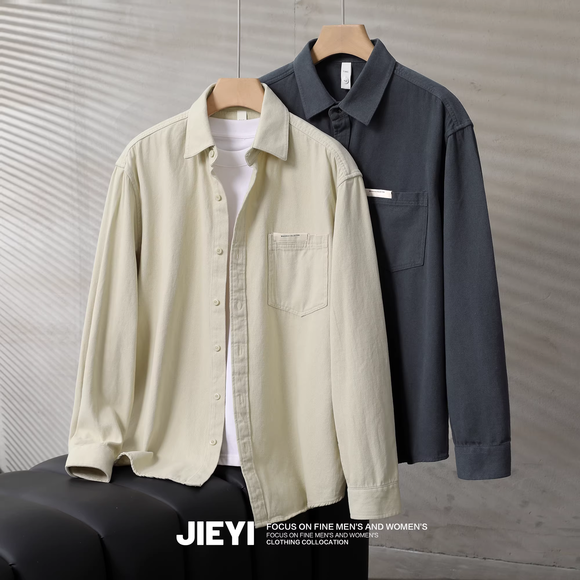 Áo sơ mi nam JIEYI chất liệu cotton nguyên chất, kiểu dáng thời trang, đa năng, thích hợp đi làm, phong cách thành thị, giản dị, màu trơn, áo khoác mùa thu dành cho nam