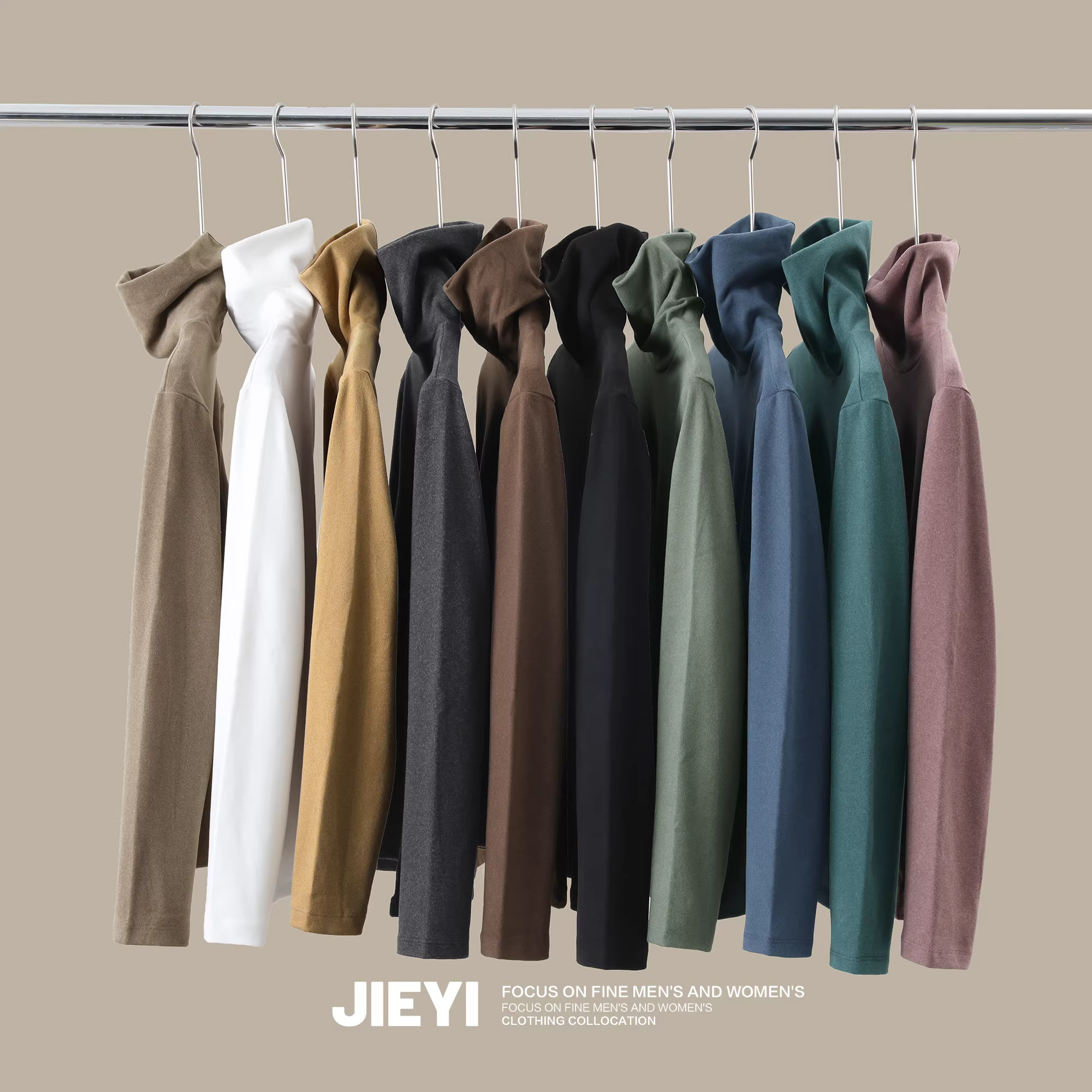 Áo giữ nhiệt sợi đá núi lửa thân thiện với da JIEYI, cổ cao có thể điều chỉnh, màu trơn, tay dài