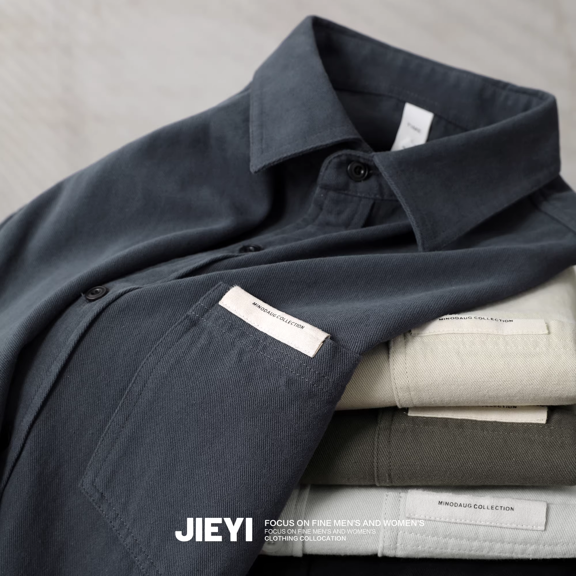 Áo sơ mi nam JIEYI thời trang, màu trơn, cổ điển, đa năng, chất liệu cotton nguyên chất, kiểu dáng áo khoác mỏng mùa thu.