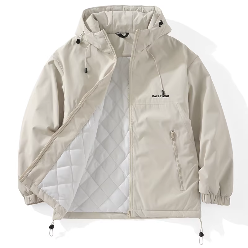 Áo khoác cotton có mũ trùm đầu, kiểu dáng đơn giản, phong cách Mỹ giản dị, chất liệu dày dặn, giữ ấm mùa đông cho nam giới.