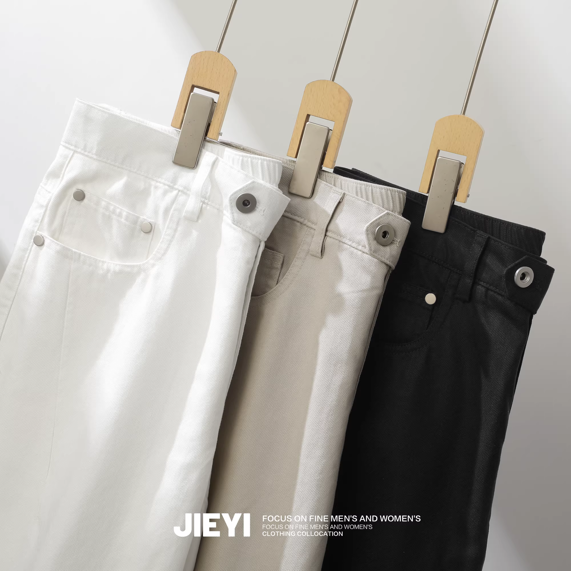 Quần short denim lưng thun nửa cao JIEYI dành cho nam, kiểu dáng Hàn Quốc cổ điển, đa năng, ống thẳng, phối vải, dài ngang đùi