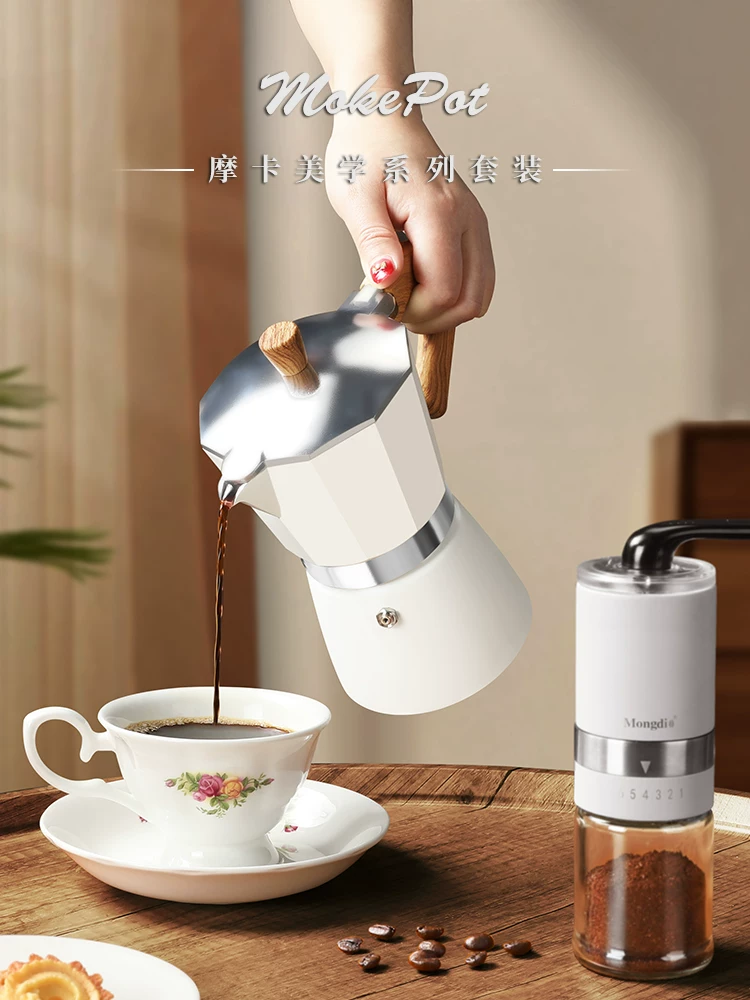 Bộ ấm pha cà phê Mongdio Moka, máy pha cà phê kiểu Ý, máy xay cà phê cầm tay, máy pha cà phê gia đình, ấm pha cà phê thủ công, hộp quà tặng